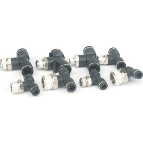 Lot of 5 Pneumatic 3/8" 1/2" Tube x1/8" 1/4" 3/8" 1/2"NPT Male Tee Branch Connector Push In Fitting