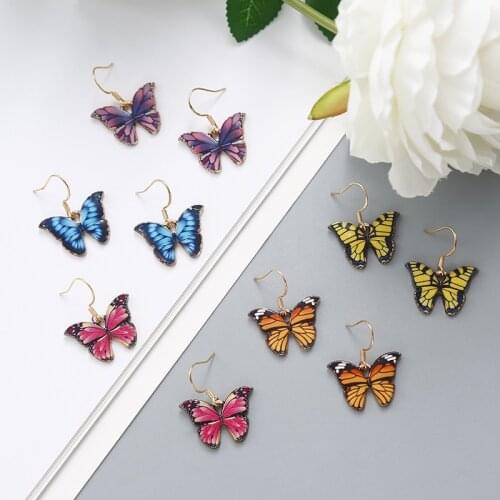 Minar Multicolor Butterfly Earrings for Women 2020 Fashion Colorful Gradient Simulation Wing Drop Dangle Earrings Party Jewelry