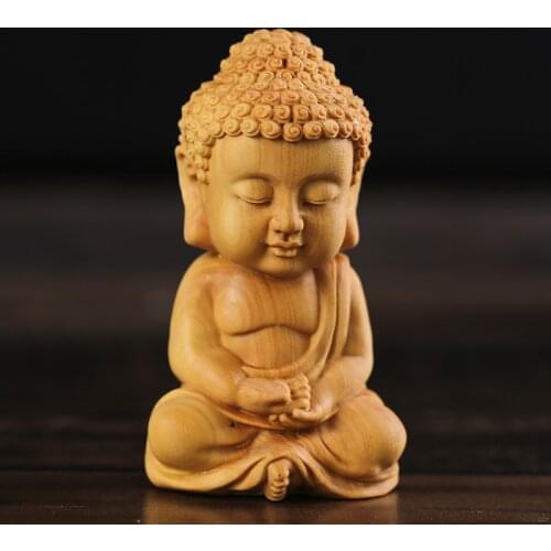 7CM Mini Sit Sakyamuni Buddha Chinese Wood Statue Carving Car Ornaments Crafts Gifts Buddha Statues for Home Decor