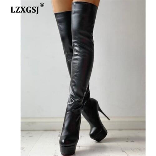 Fashion Sexy Women High Boots 2021 Spring New Round Toe Thin Heels With Platforms Boot Female Lady Over The Knee Long Boots