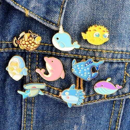 Sea Cuties Pin Whale Shark Narwhal Octopus Fish Balloon Enamel Hard Lapel Pin Brooches Pin #274024