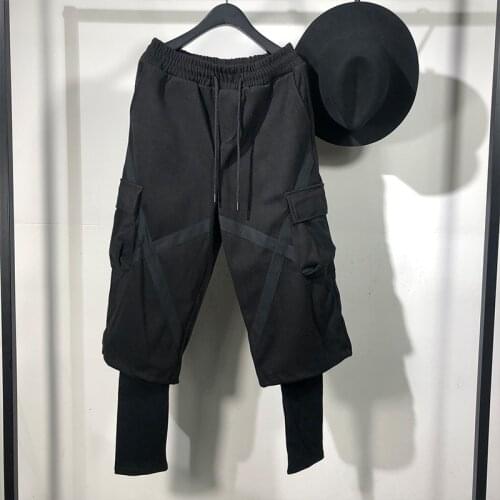 Owen Seak Men Casual Cargo Harem Pants High Street Wear Hip Hop Ankle Length Mens Clothing Sweatpants Autumn Black Pants