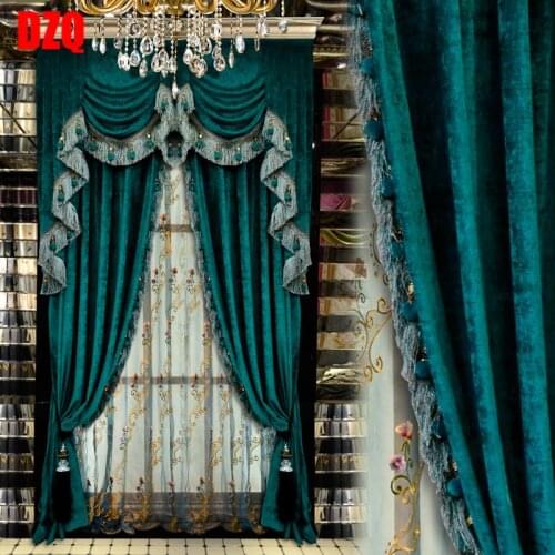 Pure Color Curtins for Livingroom Thick Cloth Curtain Gauze Curtain European-style Chinese Simple Head Embroidery Curtain