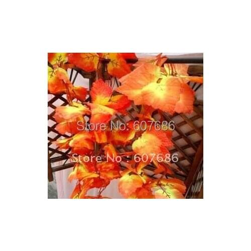 Wholesale 50 Pieces 2.4 meter Artificial Red Maple Leaf Vine, Free Shipping Home & Garden Decoration Fall Maple Leaves Hanging