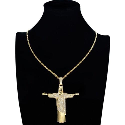 New Fashion Bling Iced Out Jesus Cross Big Pendant Mens Hip Hop Necklace 2 Colors Fashion CZ Stone Necklace for Man Women Gift
