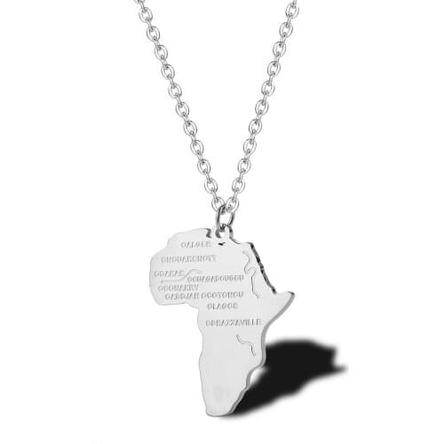 Hiphop style casting africa map pendant Necklace fashion lady stainless steel jewelry 2pcs x