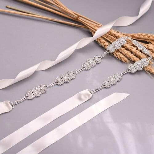 Wedding Sash Crystal Bridal Sash Wedding Dress Belt 21 Ribbon Color Blue White Silver Rhinestone Belts Evening Dress Sash Belts