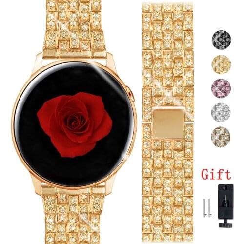 20mm 22mm Diamond Strap for Samsung Galaxy Active 2 40mm 44mm Band 42mm 46mm Gear S3 Watch Bands Stainless Steel Loop Straps