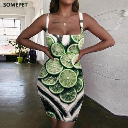 SOMEPET Love Dresses Women Lemon Sundress Food Vestido Sexy Creativity Bodycon Dress Womens Clothing Club Vintage Boho Fashion