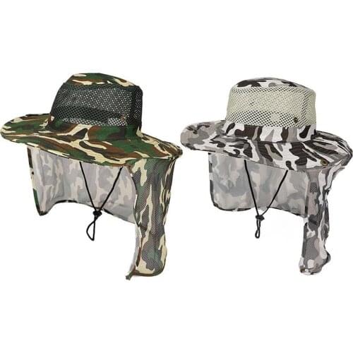 Outdoor Fishing Hat Wide Brim Man Breathable Mesh Fishing Cap Beach Hats Camouflage Sun UV Protection Shade Hat Fishing Tool