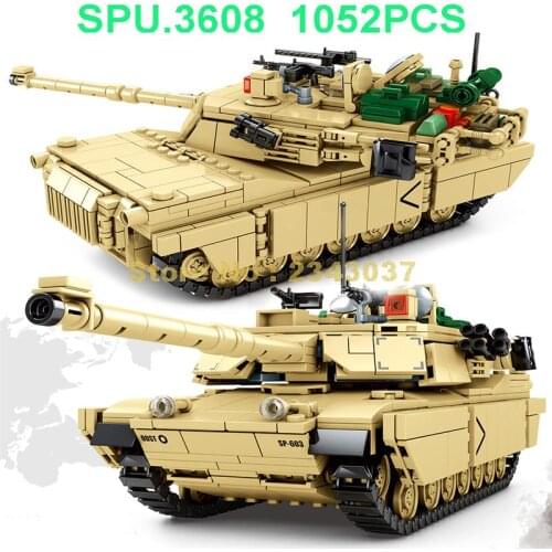 Sy0100 1052pcs Military Us Tank M1a2 Main Battle Tank 5 Dolls Building Blocks Toy