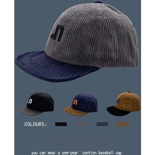 Character Embroidery Short-brimmed Corduroy Duck Tongue Hat Female Autumn Color Matching Casual Soft-brimmed Baseball Cap Male