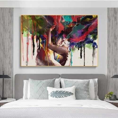 Lovers Hugging Together Abstract Canvas Paintings on the Wall Art Posters and Prints Graffiti Art Canvas Picture For Living Room