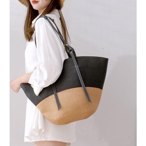 Large Capacity Beach Shopping Bags Luxury Designer Rattan Woven Shoulder Bag Women Handmade Straw Handbags Summer Travel Bag