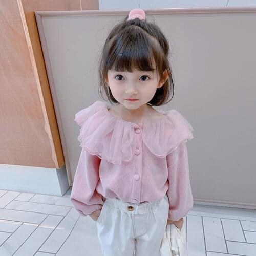 Girls Baby Sweet Mesh Collar Knitted Cardigan Jacket Fashion Kids Children Spring Autumn Coats Children Clothing