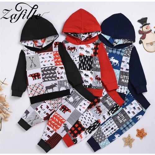 ZAFILLE Baby Boy Clothes Set Winter Cartoon Animal Printed Baby Hoodies and Pants Christmas Costumes For Babies Outfits