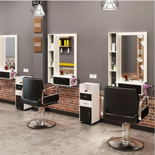 Hairdresser mirror hair salon mirror table cabinet countertop integrated wall-mounted barber shop hairdressing mirror table wall