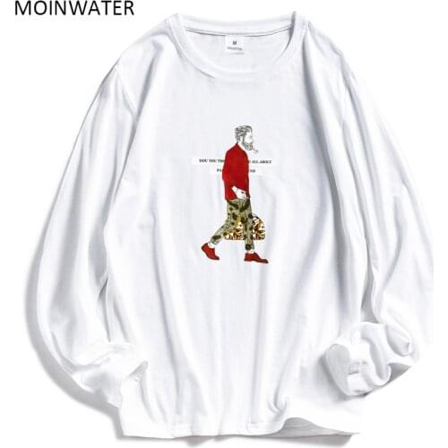 MOINWATER 2020 New Women Cartoon Pattern Long Sleeve T shirts Female Cotton White Tees&Tops Lady Casual Black T shirt MLT2001