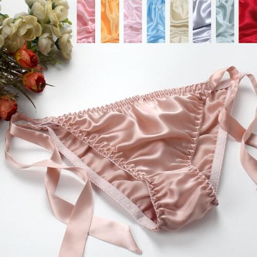 Pure silk Solid Panties Women 100% Mulberry Silk Bikini Thongs Adjustable Lacing Plus Size Briefs FREE SHIPPING