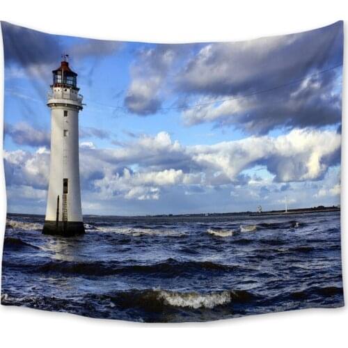 Scenic Lighthouse Sea Wave Clouds Tapestry Wall Hanging Polyester Home Bedroom Decor Bedspread Beach Mat Blanket Yoga Mat