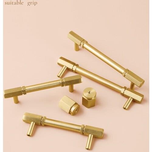 Gold Brass Hexagon Knobs Black Cabinet Handle Dresser Pulls Drawer T Bar Hexagonel Handles Kitchen Furniture Hardware