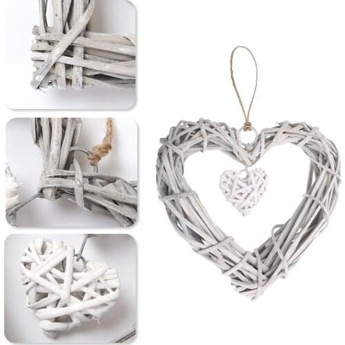 1pc Wicker Hanging Hearts Gray White Artificial Wreaths Heart Party Wicker Hanging Wedding Wall Decoration Diy Birthday Q7J7
