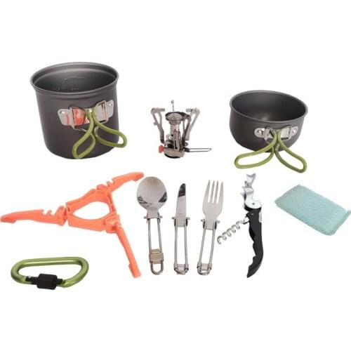 10pcs Outdoor cooker knife fork spoon set camping pot portable Grill tableware furnace head complete kitchen cookware cooking