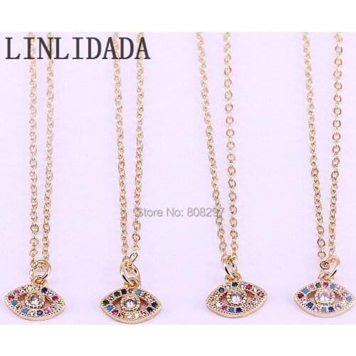 10Pcs High Quality gold color micro pave rainbow cz eye Pendant Necklaces For Women Fine Jewelry