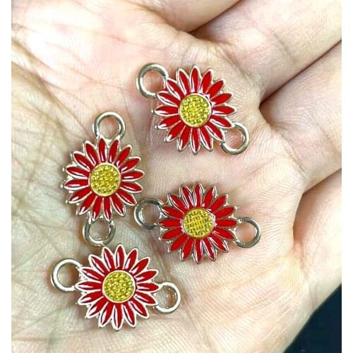 10pcs/pack Cute Daisy Sun Flower Charms Connector Metal Golden Enamel Pendant Earring DIY Fashion Jewelry Accessories 14*21mm