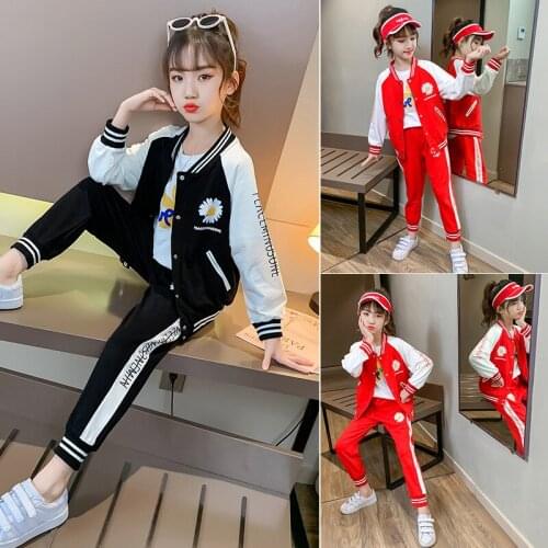 Girls Suits Coat + Pants 2pcs Kids Cotton Tracksuit 2021 Flower Spring Autumn Uniforms Sport Teenagers Outwear Children Sets