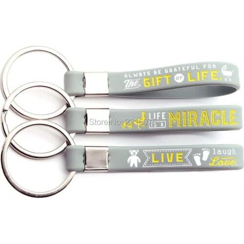 300pcs Keyring Grey Live Laugh Love baby shower Keychain wristband silicone bracelets free shipping by DHL A