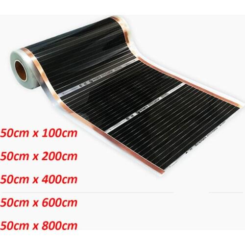 50 Degrees 50cm x 1/2/4/6/8m Electric Home Floor Infrared Underfloor Heating Warm Film Mat