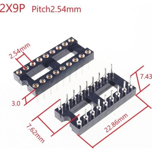 500pcs 0.100" 2.54mm Pitch IC socket Narrow 18 Position 2x9 18 Pin machine Pin Row spacing 7.62mm DIP Through hole solder