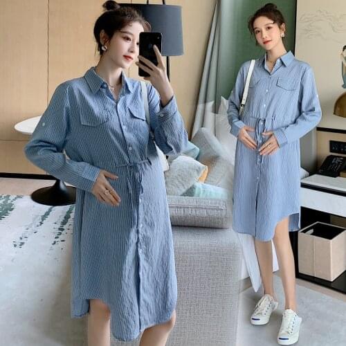 6925# Maternity Clothes Spring Autumn Long Sleeve Easy Matching Stylish Striped Dress for Pregnant Women Mom Dress