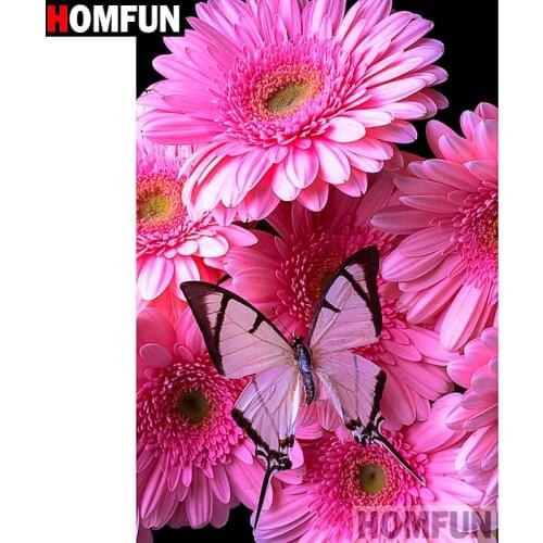 HOMFUN Full Drill Diamond Painting "Flower butterfly" DIY Picture Of Rhinestone 5D Diamond Embroidery Cross Stitch Decor A01280