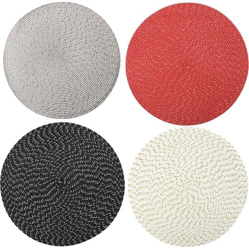 Free Shipping - Home Decoration Round Weaving Place Dining Table Pad, Gold and Silver Yarn Heat Resistant Kitchen Anti-Skid Mat