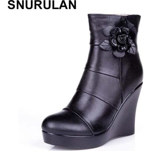SNURULAN 2019 genuine leather, autumn and winter boots, women’s ankle boots, women wedges, women’s boots, platform shoes
