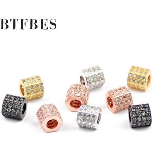 BTFBES 2pcs White CZ Geometric Copper Spacer beads 6 8mm Pave Crystal metal Loose beads for Jewelry bracelet Necklace making DIY
