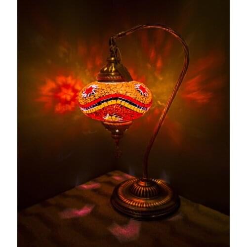 Handmade Turkish Moroccan Mosaic Authentic Vintage Art Deco Table Bedside Lamp, Red-Orange Colors, 6 Patterns
