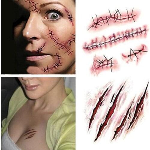 Halloween Decoration Zombie Scars Tattoos With Fake Scab Bloody Makeup Wound Scary Blood Injury Sticker