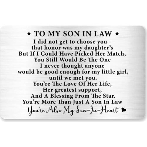 Son in Law Gift Idea,to My Son Engraved Metal Wallet Card Inserts for Men Him,Inspirational Birthday Graduation Christmas Gifts