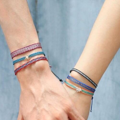 KELITCH Hand Woven Colombian Boho Bracelets Rope New Tibetan Lucky Bracelet String Bangles For Women Men Ethnic Gift