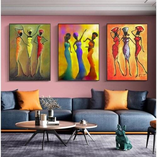 Three African Women Cuadros Classic Vintage Wall Art Canvas Oil Painting for Home Room Decor Poster And Prints Modular Pictures