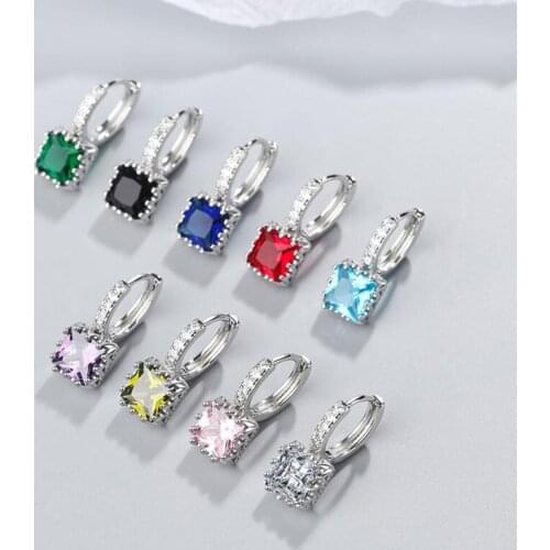 KOFSAC Women Jewelry 925 Sterling Silver Earrings Shining Fashion Zircon Square Hoop Earring Romantic Girl Valentines Day Gifts