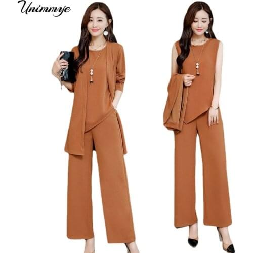Women Three Piece Set New Loose Solid Long Sleeve O Neck Tracksuits Middle Aged Mother Summer Fashion Loose Elegant Suit W286