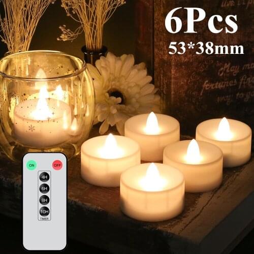 6Pcs White Flickering Big LED Candles Light With Remote Control Battery Operated Tealight Lamp Home Wedding Valentine Decoartio