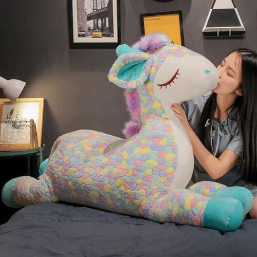 Lying Colorful sika deer Toy Pillow Stuffed Reindeer Doll toys for Children 35-90cm Giant Sleeping Deer Pillow Room Decor Kids