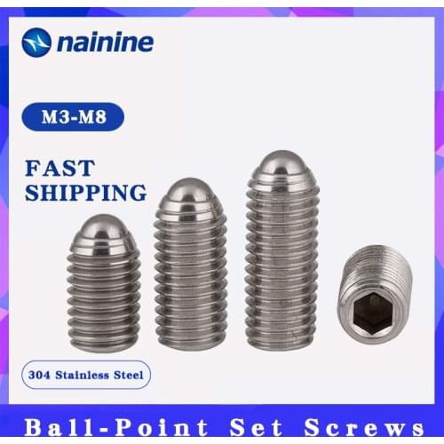 [M3-M16] 304 Stainless Steel Ball-Point Hex Socket Spring Ball Plunger Grub Point Set Screw YJT1113