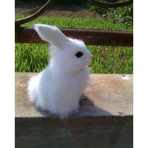 Simulation white rabbit 14x10cm Handmade craft model,polyethylene&furs rabbit toy prop.home decoration Xmas gift w4142