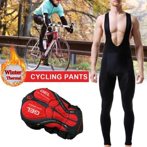 Mens Cycling Pants Bib Trousers Chemical Fiber Blended Winter Thermal Long Tights 3D Seamless Outdoor Cycling Pants 5D Gel Pad